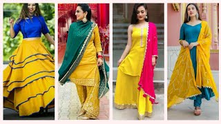 2022 ke yellow color combination suit punjabi | yellow suit contrast dupatta