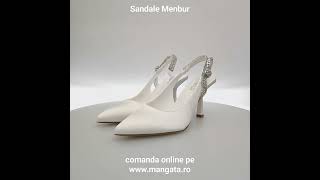 Sandale Menbur Albe de Mireasă Satin Cristale