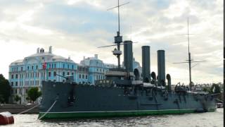 St. Petersburg Russia panorama of the Neva River Cruiser Aurora