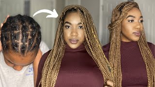 HOW TO: CROCHET BOX BRAIDS | RUBBERBAND CORNROW METHOD (INDIVIDUAL LOOK)