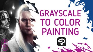 Draw with me -  grayscale to color painting portrait in Clip Studio Paint time lapse