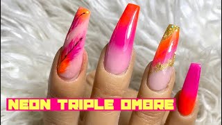 How to: Triple Ombré • Neon Acrylic Design • Summer Nails