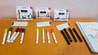 Unboxing and Review of faber castell neon, classic fabric markers, metallic marker