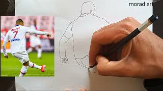 How to draw Kylian Mbappé with a pencil, step by step