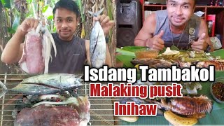 INIHAW NA MALAKING PUSIT AT TAMBAKOL FISH MUKBANG