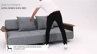 Long Horn Deluxe Excess Fabric Sofa Bed w/Arms by Innovation Living Furniture