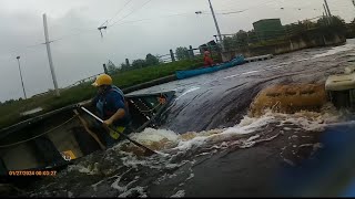 Canadian canoes down Tees Barrage International Whitewater Course.