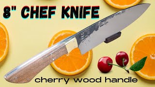 Hand Forged 80CrV2 8" Chef Knife w/ a Cherry Wood and Brass Handle | Knife Making #shorts