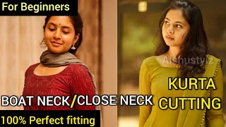 Boat neck kurta cutting and stitching in tamil🤯💯perfect fitting😱close neck kurta cutting😱🤔#tailoring