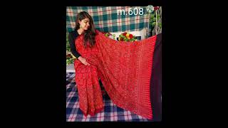 Modal silk Ajrakh hand block print sarees