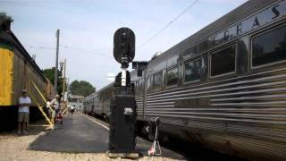 CBQ 9911a and the Nebraska Zephyr depart East Union Depot at the Illinois Railway Museum in Union IL