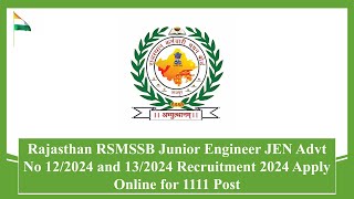 RSMSSB Junior Engineer 12/2024 and 13/2024 Recruitment 2024 Apply Online #recruitment #jobs #career