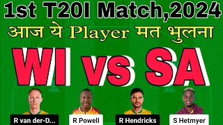 wi vs sa dream11 prediction today match.wi vs sa t20 2024.west indies vs south africa.sa vs wi t20