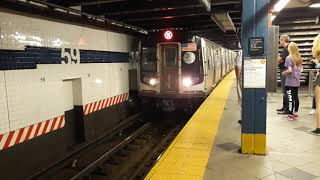 Metropolitan Avenue bound M train arriving into 59 Street-Columbus Circle