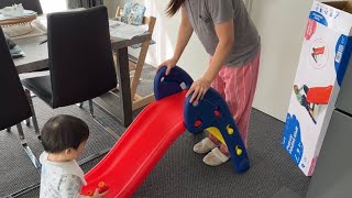 Kid’s plastic folding slide: how to assemble with toddler around, playset #toys  #forkids #toddlers