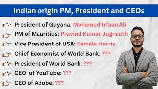 Indian origin PM, President and CEOs  | Social Studies and GK for ADRE | Current Affairs for ADRE