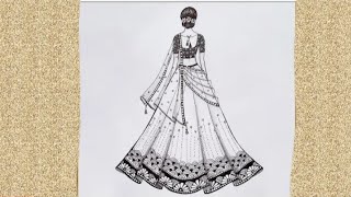 Girl with beautiful lehnga || How to draw a Girl with Beautiful Traditional Dress || Mandala art