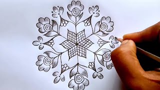 9*5 dots easy padmam rangoli design || easy creative rangoli || padmam chukkala muggu