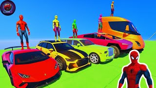 SPIDER-MAN AND COLORFUL CARS: RAMP JUMP RACE! 🌟🚗 | GTA V