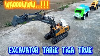 Truk Crane,Truk Molen,Truk Sampah Ditarik Excavator Lewati Tanjakan