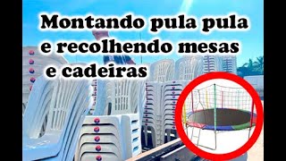 Montando pula pula e recolhendo 70 jogos de mesas