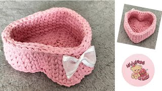 بالكروشيه سله او باسكت على شكل قلب Heart basket easy crochet tutorial