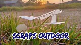 Rubber Powered Plane Scraps Outdoor | Sarjana mipa #aeromodelling #airplane #pesawattenagakaret