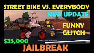 Roblox Jailbreak - Buying and Racing, Funny GLITCH - $35,000 Motorcycle Vs. Bugatti, Lambo, Porsche