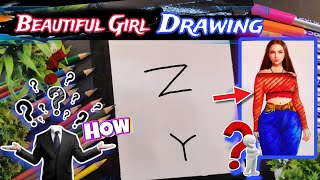 How To Draw A Beautiful Girl From Letter ZY | Easy Girl Drawing #pritamdrawingart