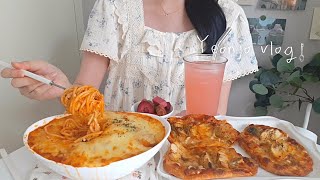 ENG)vlog🧀сыровые spaghetti с большим количеством сыра, Приготовление картофельной пиццы