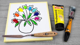 Simple Flower Bouquet｜Acrylic Painting on Canvas Step by Step #37｜Satisfying ART