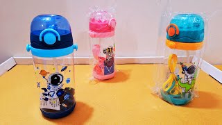 Unboxing and Review of Plastic Kids Water Bottle with Straw Drinking Children School BPA Free Cute