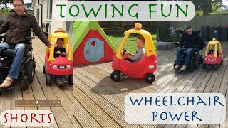 Shorts - Electric Wheelchair Tows Kids Plastic Car - Wacky Races Part 2 - #shorts