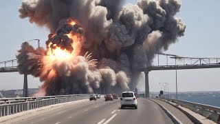 13 minutes ago! Ukrainian F-16 fighter jets drop 6,000 pound bombs on Crimean bridge