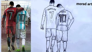 Drawing Messi and Ronaldo with a pencil, step by step