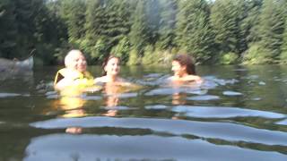 Rand and family swimming in Thetis Lake, Victoria, BC