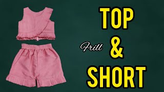 Baby frill top with shorts//2-3year baby dress cutting and stitching