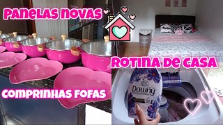 ROTINA DE CASA 💕 COMPRINHAS FOFAS PANELAS NOVAS ROSA, LAVEI ROUPA E ORGANIZAÇÃO