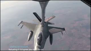 Refueling F-16 fighter jets from the air