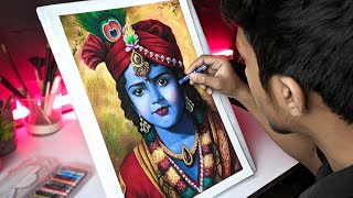 Shree Krishna Drawing With Oil Pastels 😍, Tutorial, Part- 4