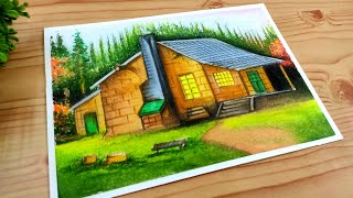 Landscape Scenery Drawing with Oil Pastel Step by Step for Beginners