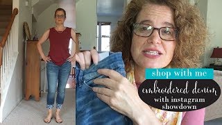 Embroidered Denim Showdown, Fashion Over 40, Jeans try on featuring Liverpool, WHBM, Nicole Miller