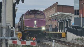 Rockport bound Commuter Rail train crossing Everett Avenue.