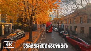 Autumn London Bus Ride from King’s Cross to Edmonton, Upper Deck POV on Bus 259 through North London