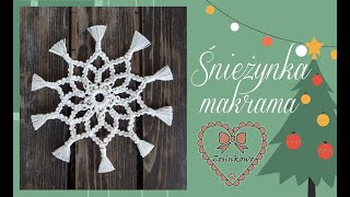 Płatek śniegu z makramy, ozdoba choinkowa makrama (macrame snowflake)