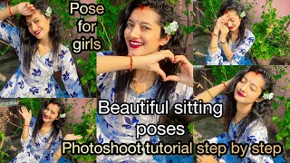 Beautiful sitting pose ideas/live tutorial step by step/RADHA RAJVANSHI ❤️/#photoshoot #sittingposes