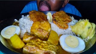 ASMR EAT STINGRAY FISH CURRY, BOIL EGGS,PUMPKIN FLOWER FRY, ALU CHOKHA,BOIL DAL