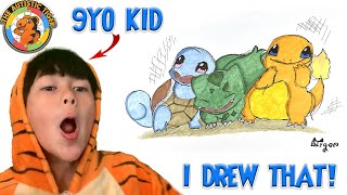 9yo Autistic Savant Draws - Squirtle Bulbasaur and Charmander | Pokemon