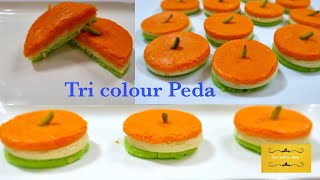 TriColour Peda | Independence Day Special Sweets| Instant Milk Peda with milk powder| Peda in 20 min