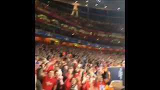 Olympiakos Fans celebrate at Emirates Stadium (Arsenal vs. Olympiakos)